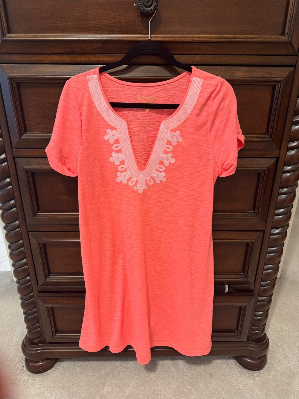 Coral Embroidered V-Neck Women's dress